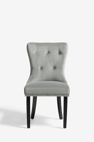 Soft Velvet Mid Grey Blair Black Leg Dining Chairs Set of 2