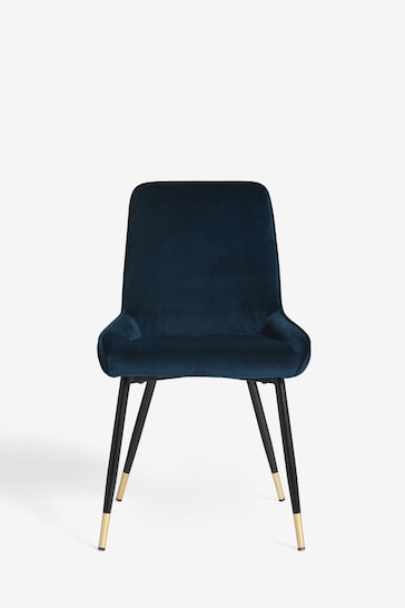 Set of 2 Soft Velvet Navy Blue Piano Non Arm Dining Chairs