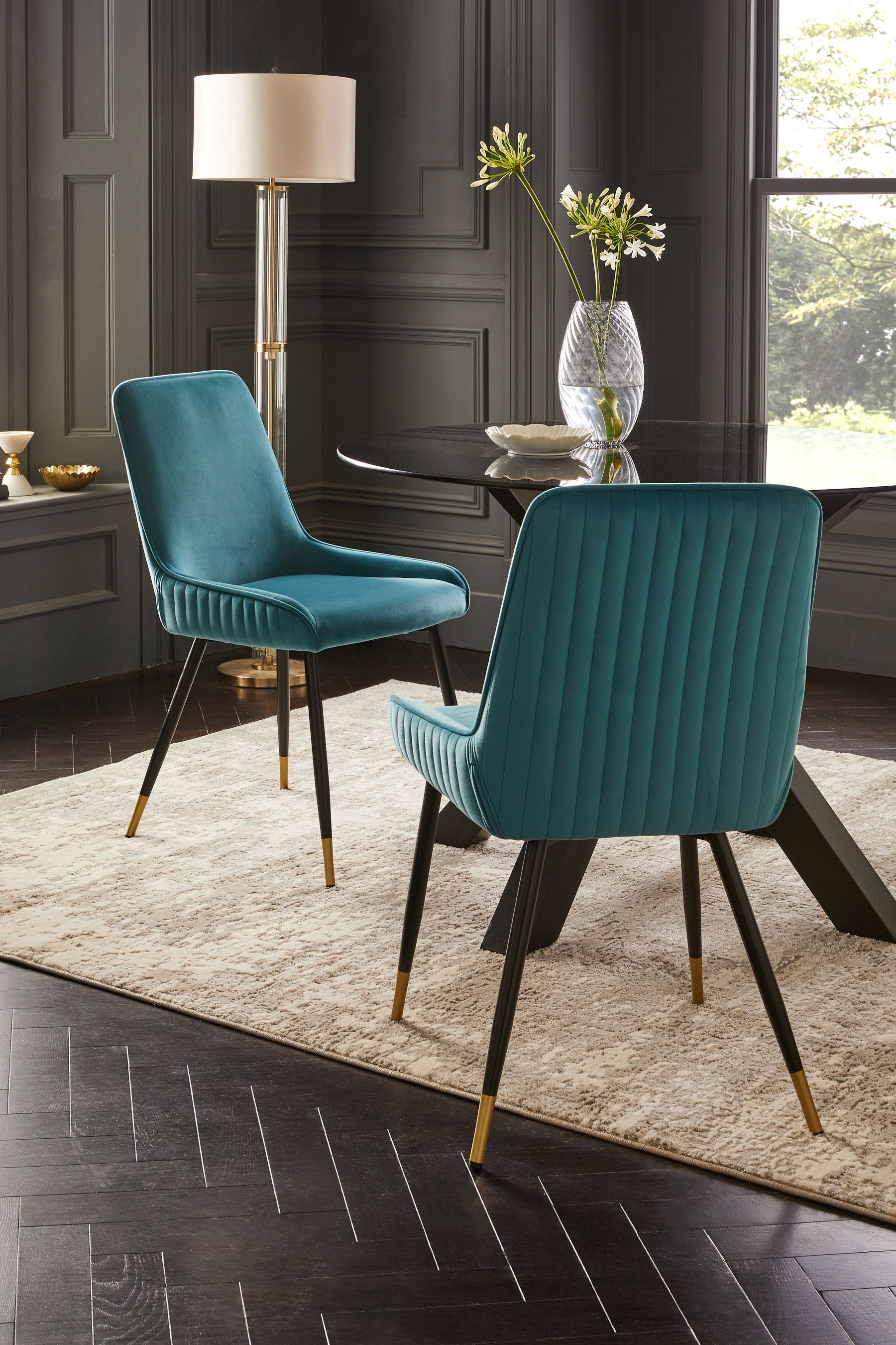 Velvet teal 2025 dining chairs
