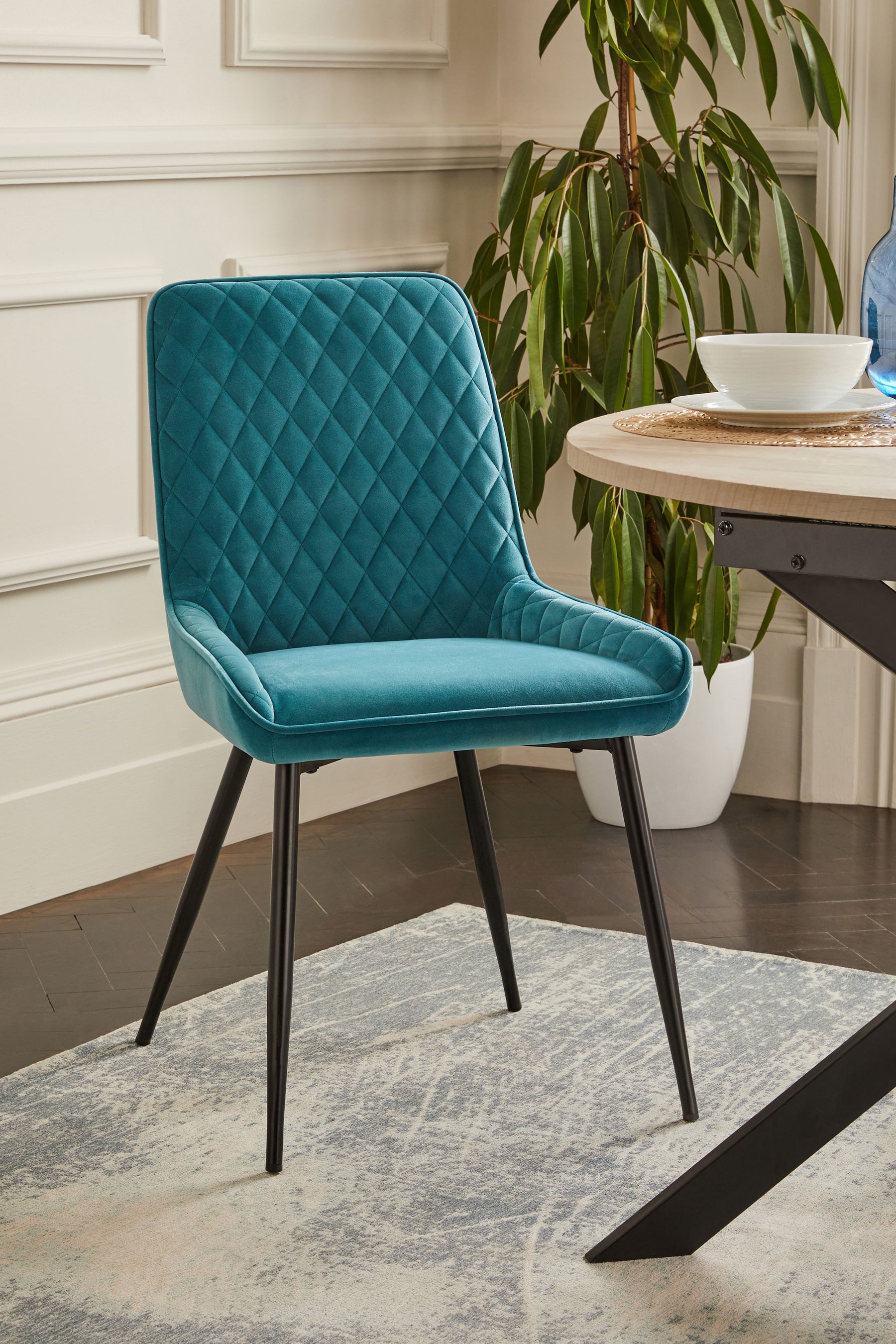 Teal upholstered online dining chairs