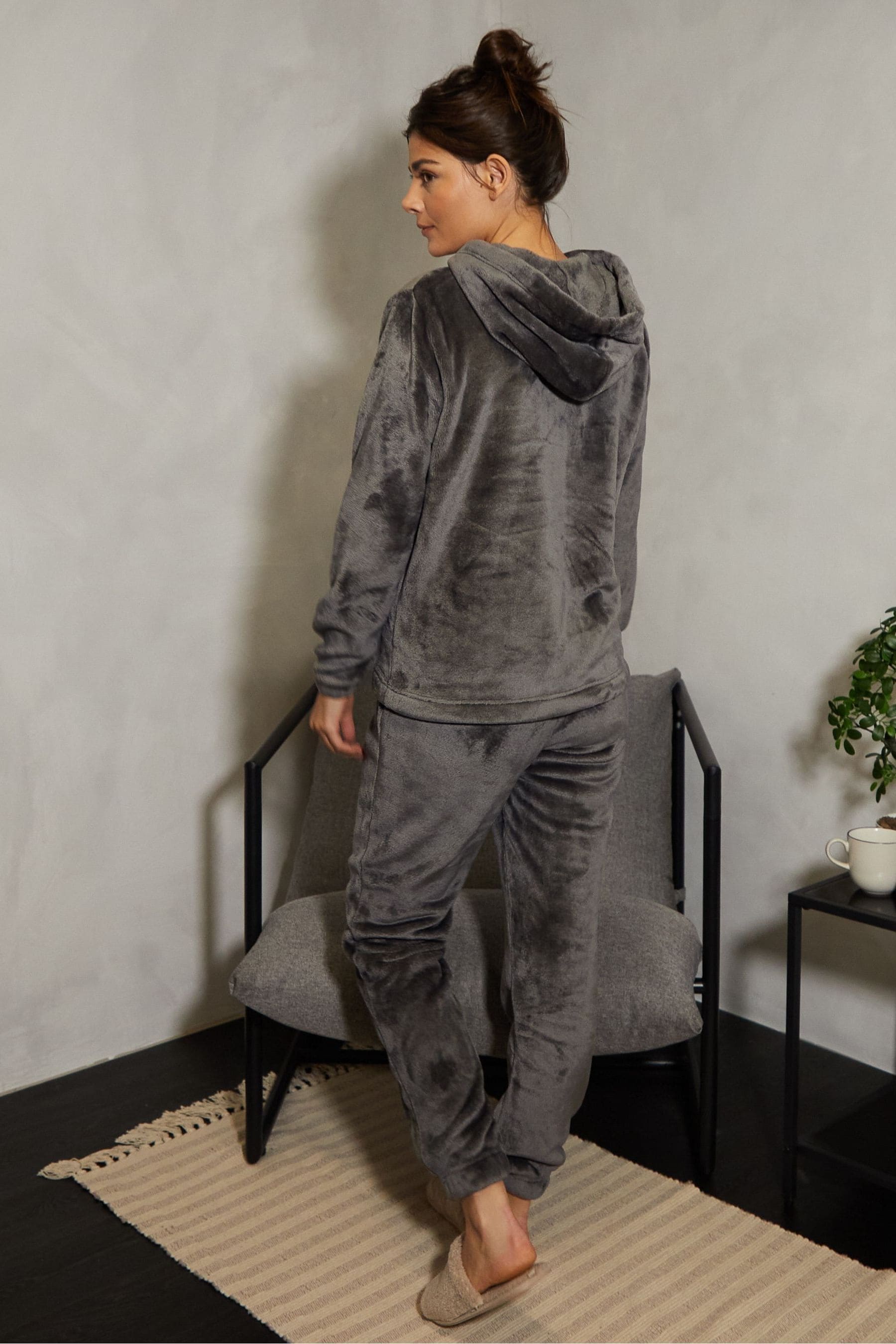 Grey velour hoodie top women's