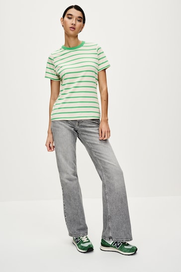 Green Stripe Essential 100% Pure Cotton Short Sleeve Crew Neck T-Shirt