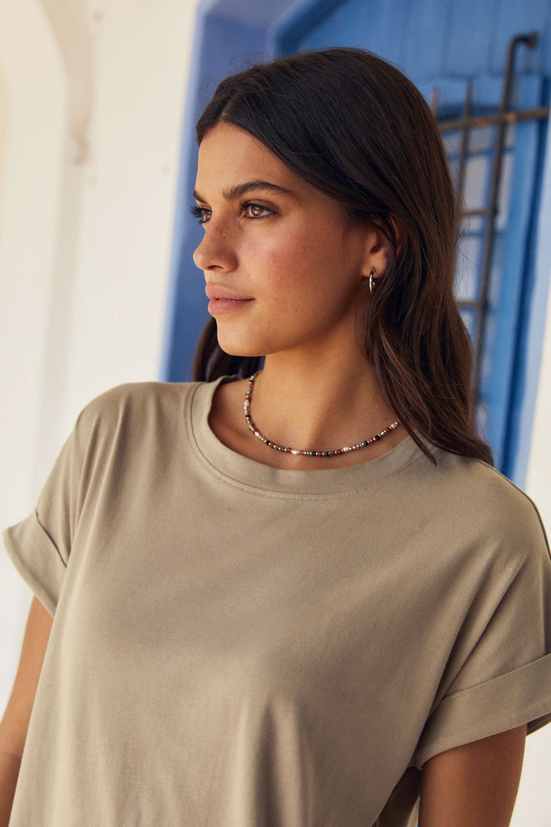 Neutral Cap Sleeve Crew Neck Maxi T Shirt Dress