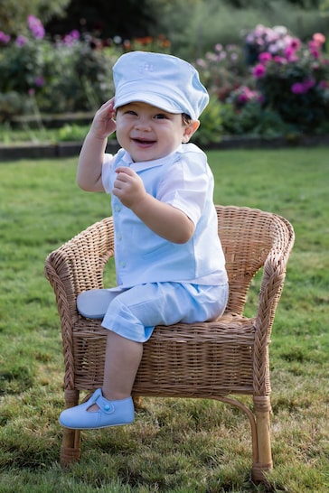 Emile Et Rose Blue Three-Piece Linen Shorts And Hat Set