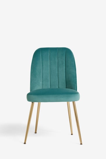 Set of 2 Soft Velvet Teal Brushed Gold Leg Stella Non Arm Dining Chairs