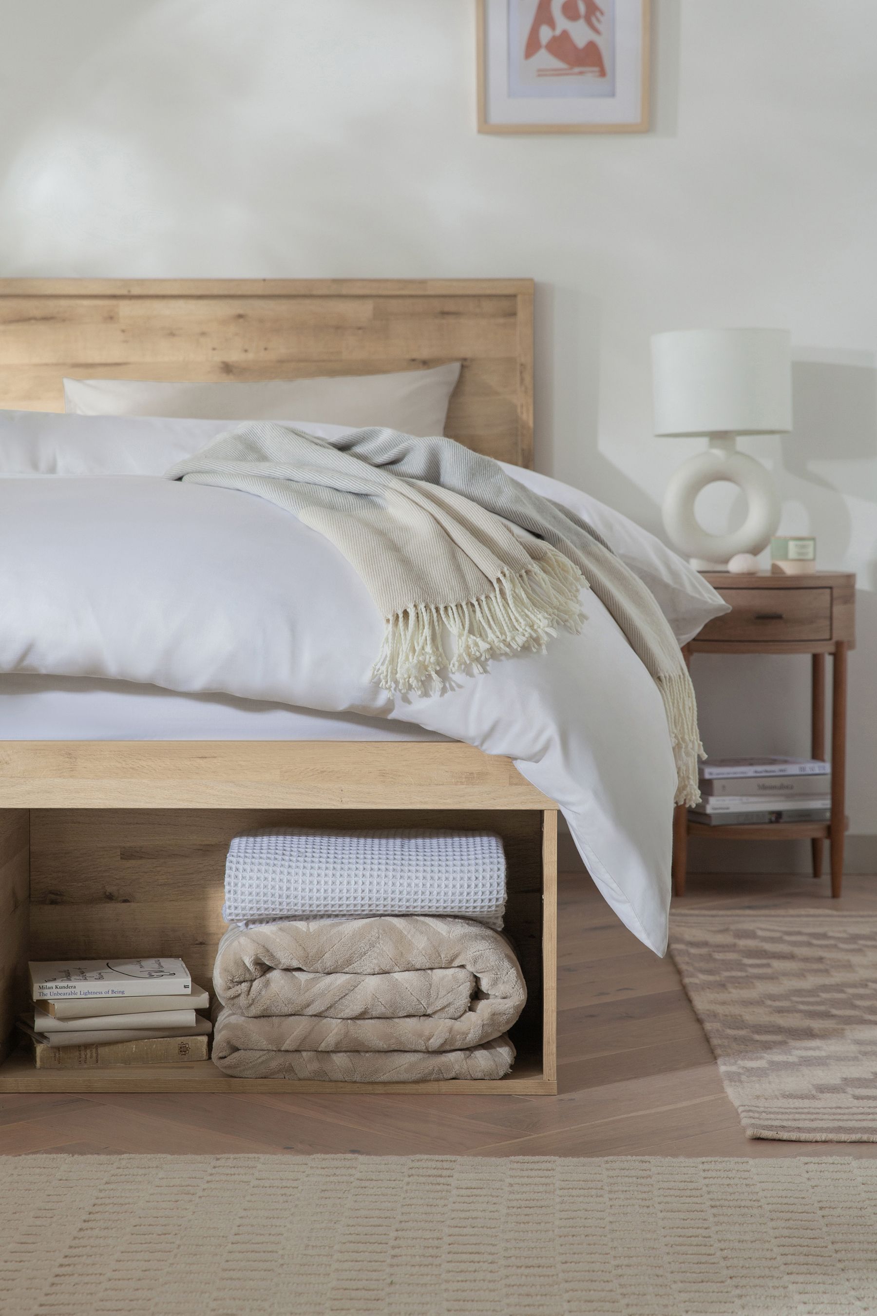 Light Oak Effect Bronx Platform Bed Platform Storage Bed Frame with Storage