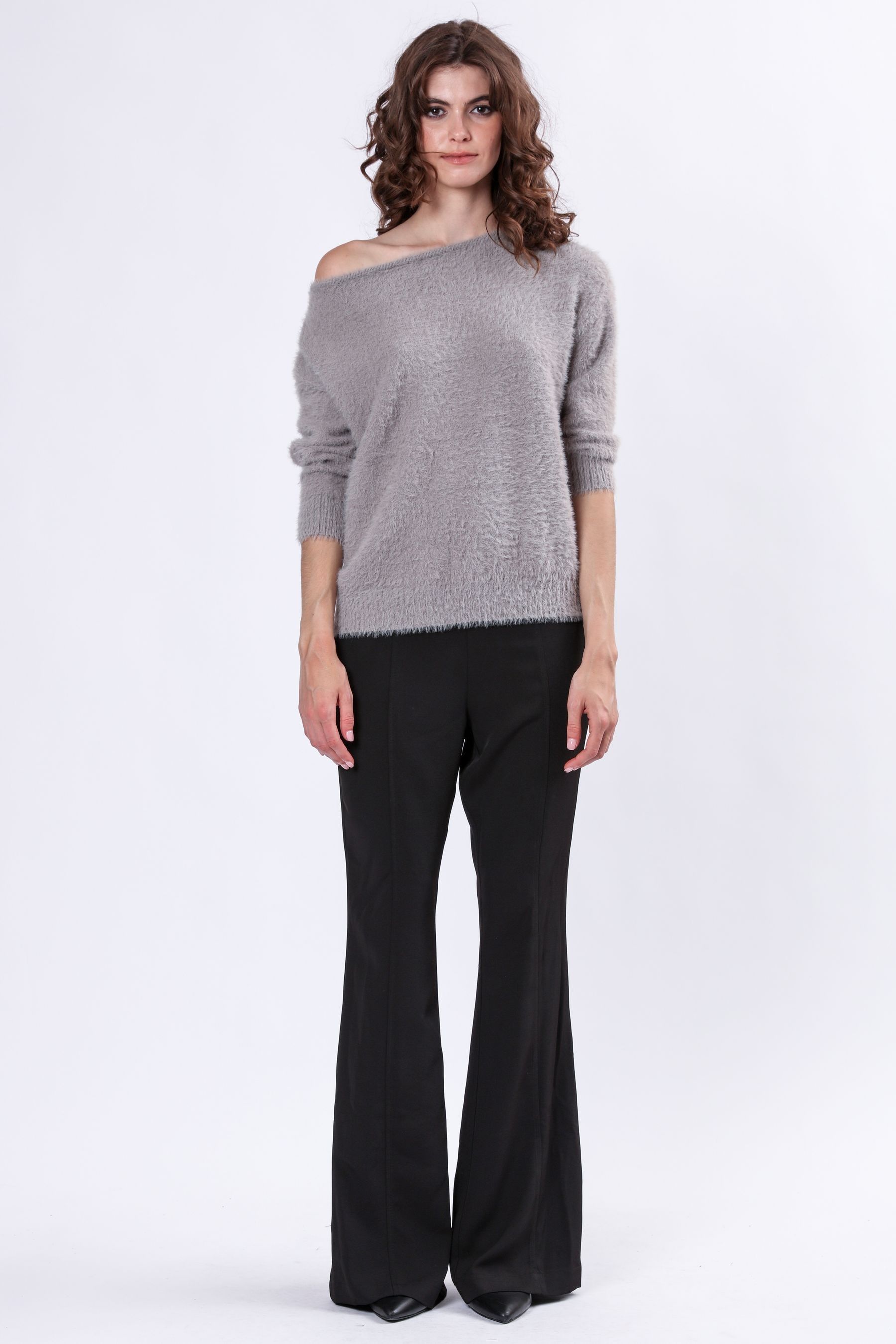 Religion Grey Off The Shoulder Super Soft Fluffy Jumper