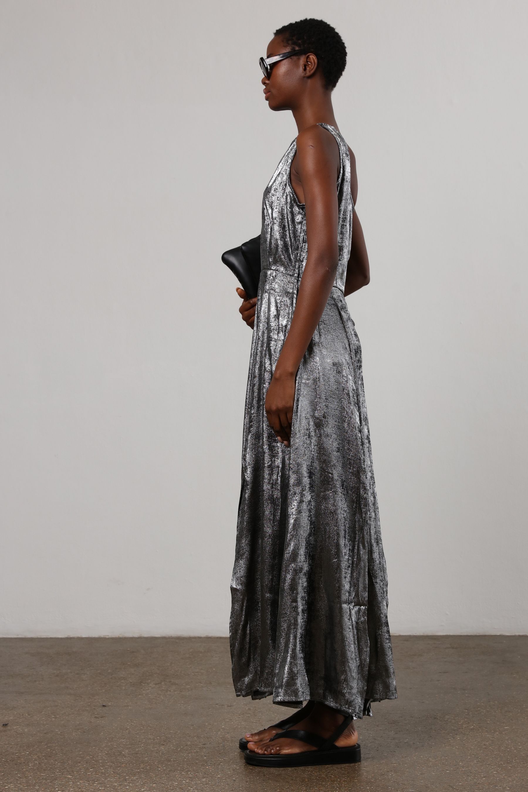 Silver silk long 2025 dress