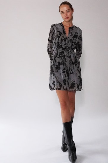 Religion Grey Long Line Tunic Shirt Dress In Hand-Painted Prints
