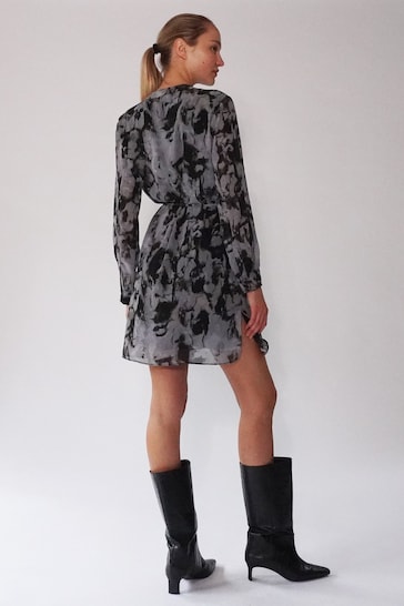 Religion Grey Long Line Tunic Shirt Dress In Hand-Painted Prints