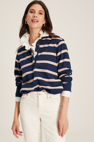Joules Sammie Navy Blue Striped Heavyweight Cotton Rugby Shirt