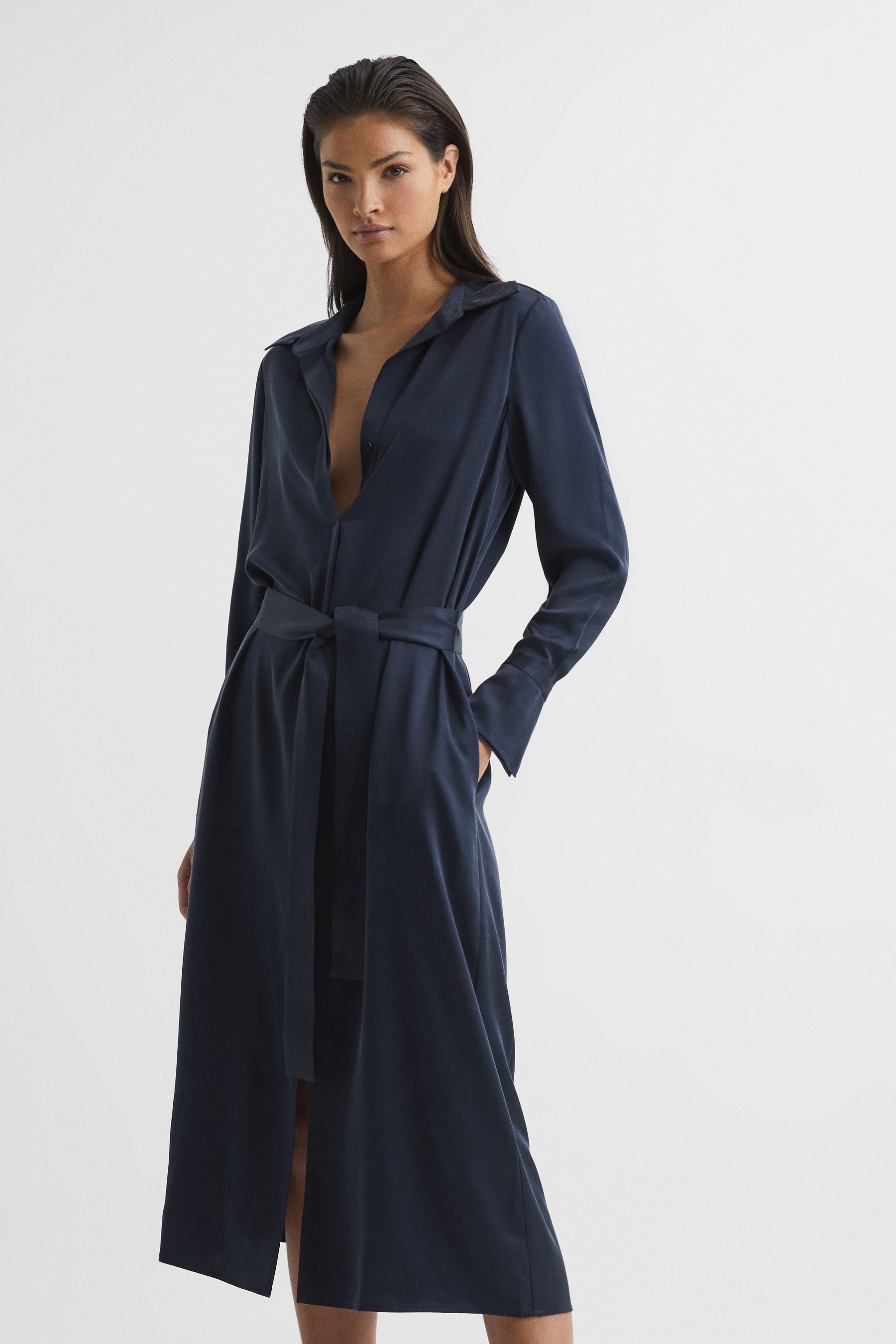 Buy Reiss Navy Nico Silk Shirt Dress from the Next UK online shop