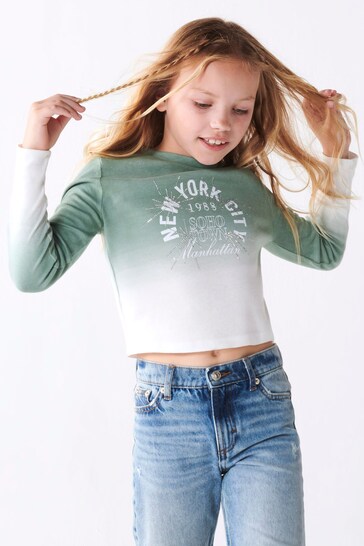 River Island Green Girls Ombre Embellished T-Shirt