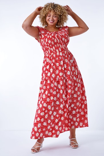 Roman Red Curve Floral Shir Bardot Dress