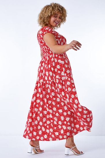 Roman Red Curve Floral Shir Bardot Dress