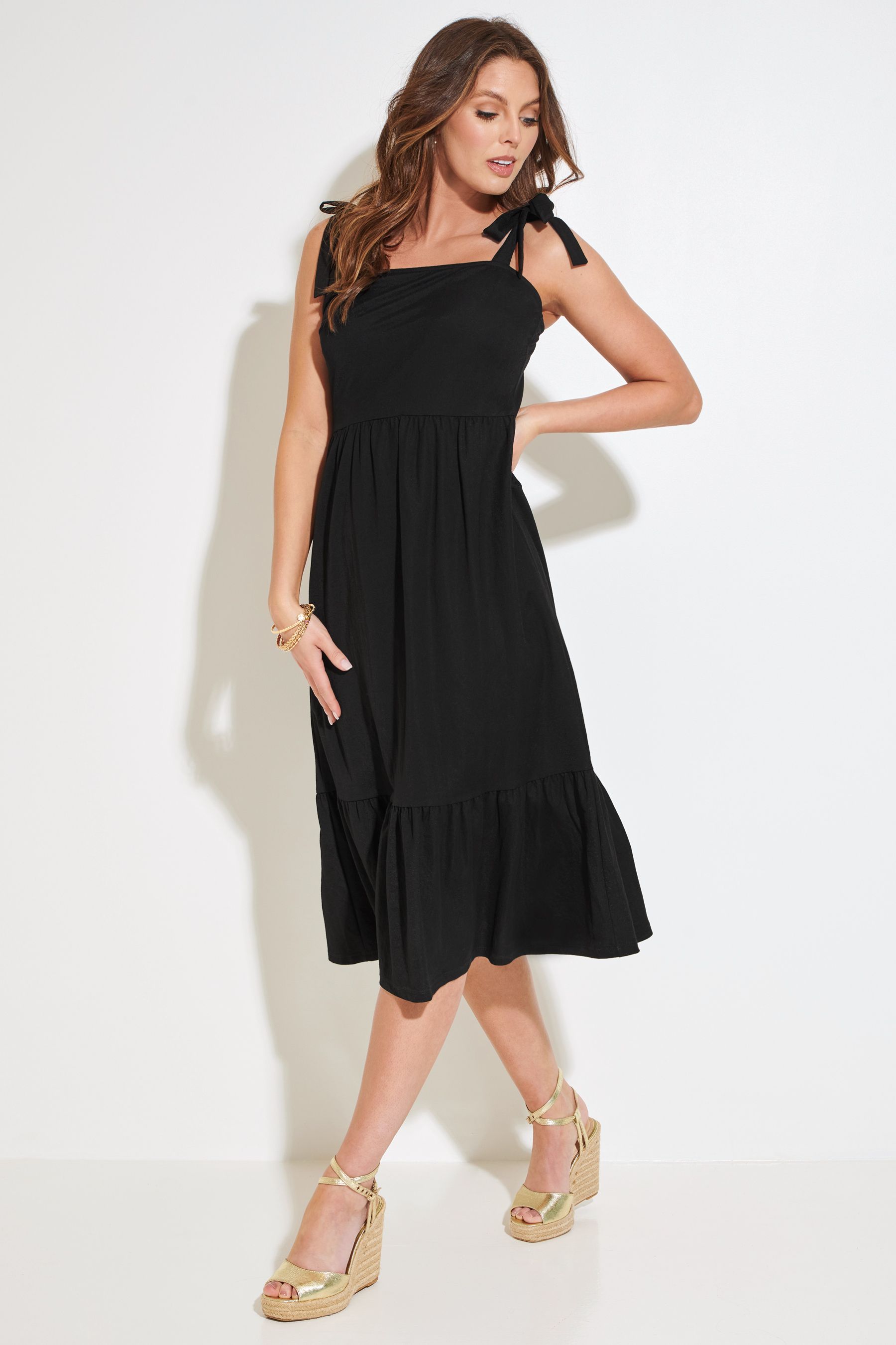 Black dress with tie straps sale