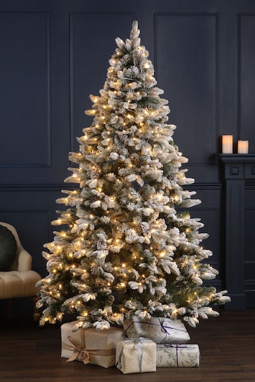 Laura Ashley White Frosted Lit LED Tree With 7ft Pine Cones