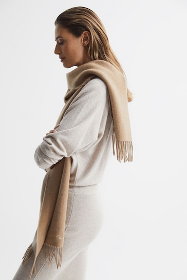 Reiss Camel Picton Wool-Cashmere Scarf
