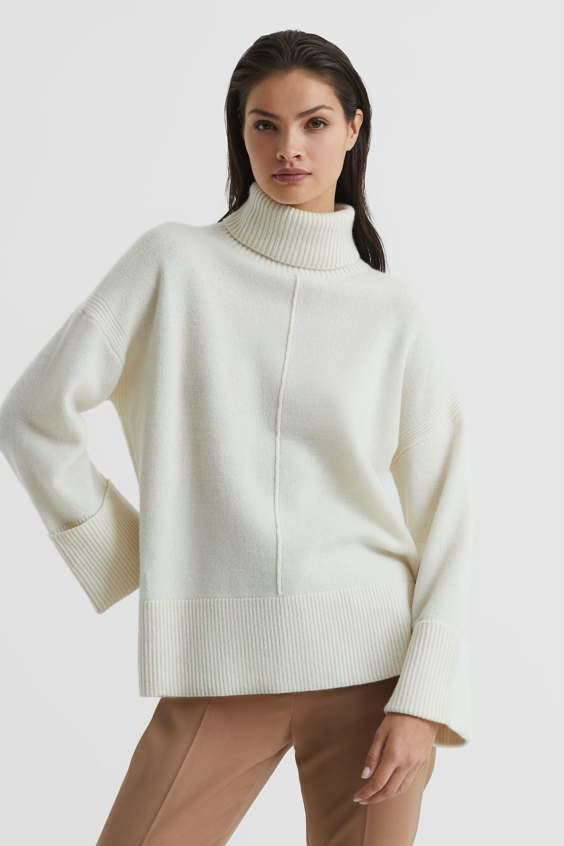Buy Reiss Cream Sarah Casual Wool Cashmere Roll Neck Jumper from the Next UK online shop