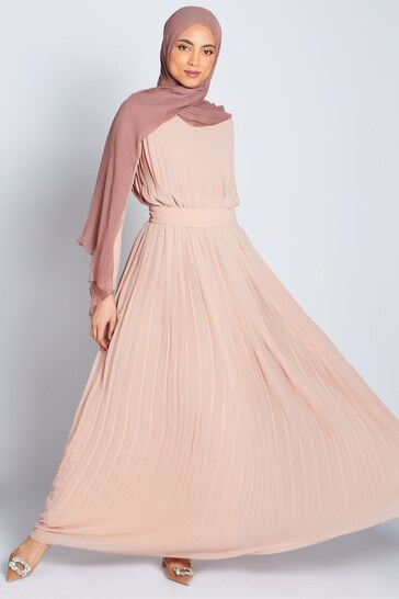 Aab Pink Pleat Maxi Dress