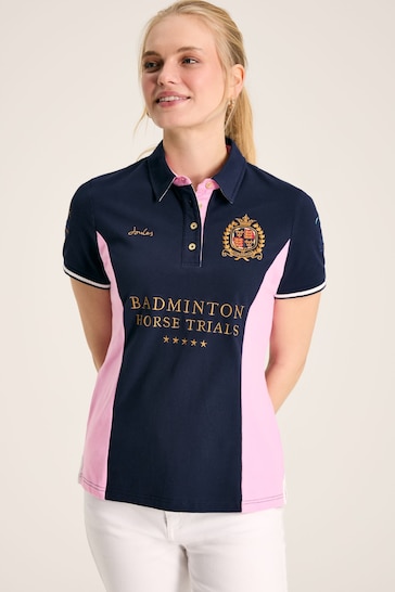 Joules Official Badminton Navy & Pink Polo Shirt