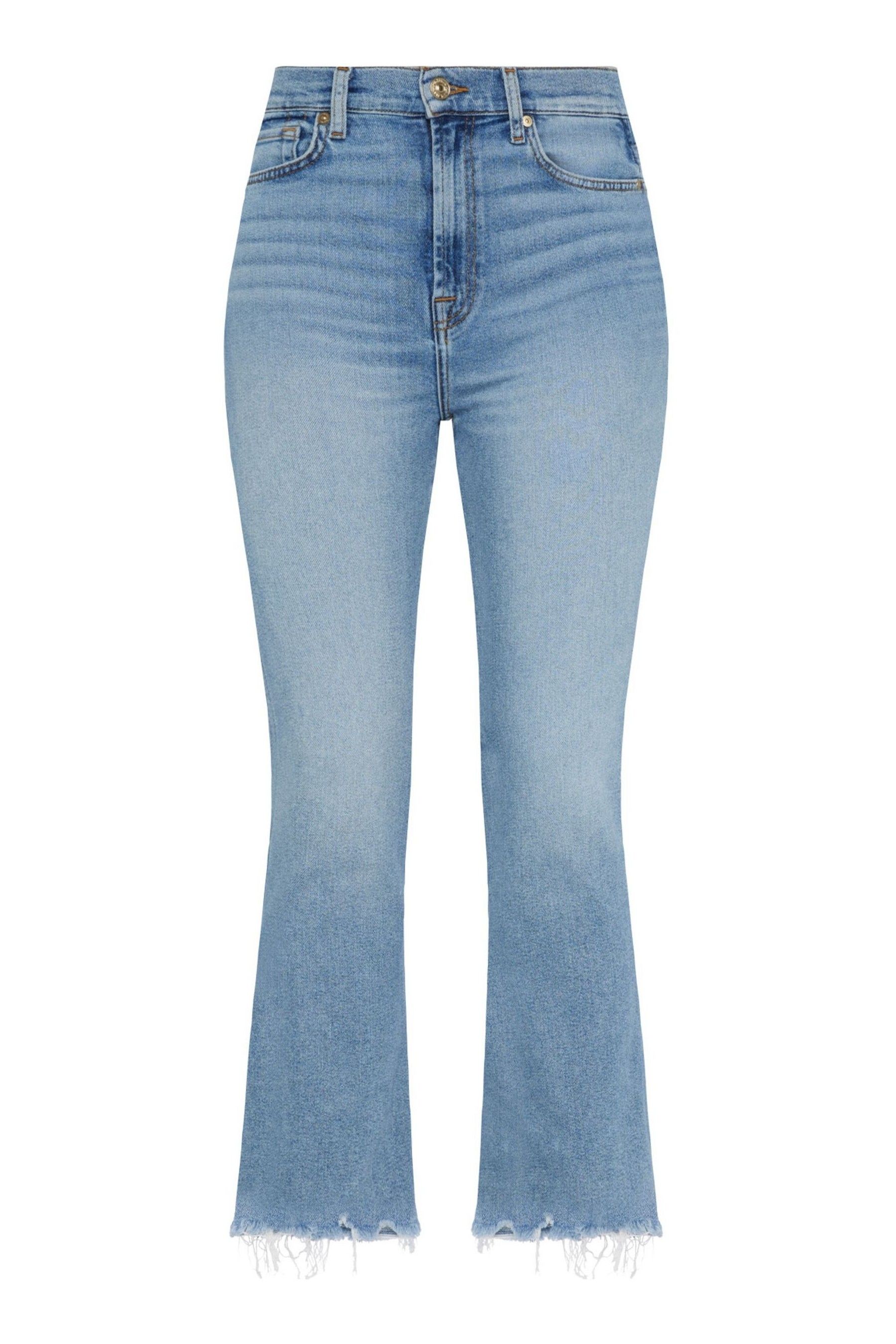 7 For All Mankind Slim Kick Flare Luxe Raw Hem Blue Jeans