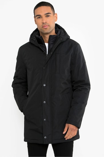 Threadbare Black Showerproof Mock Layer Raincoat