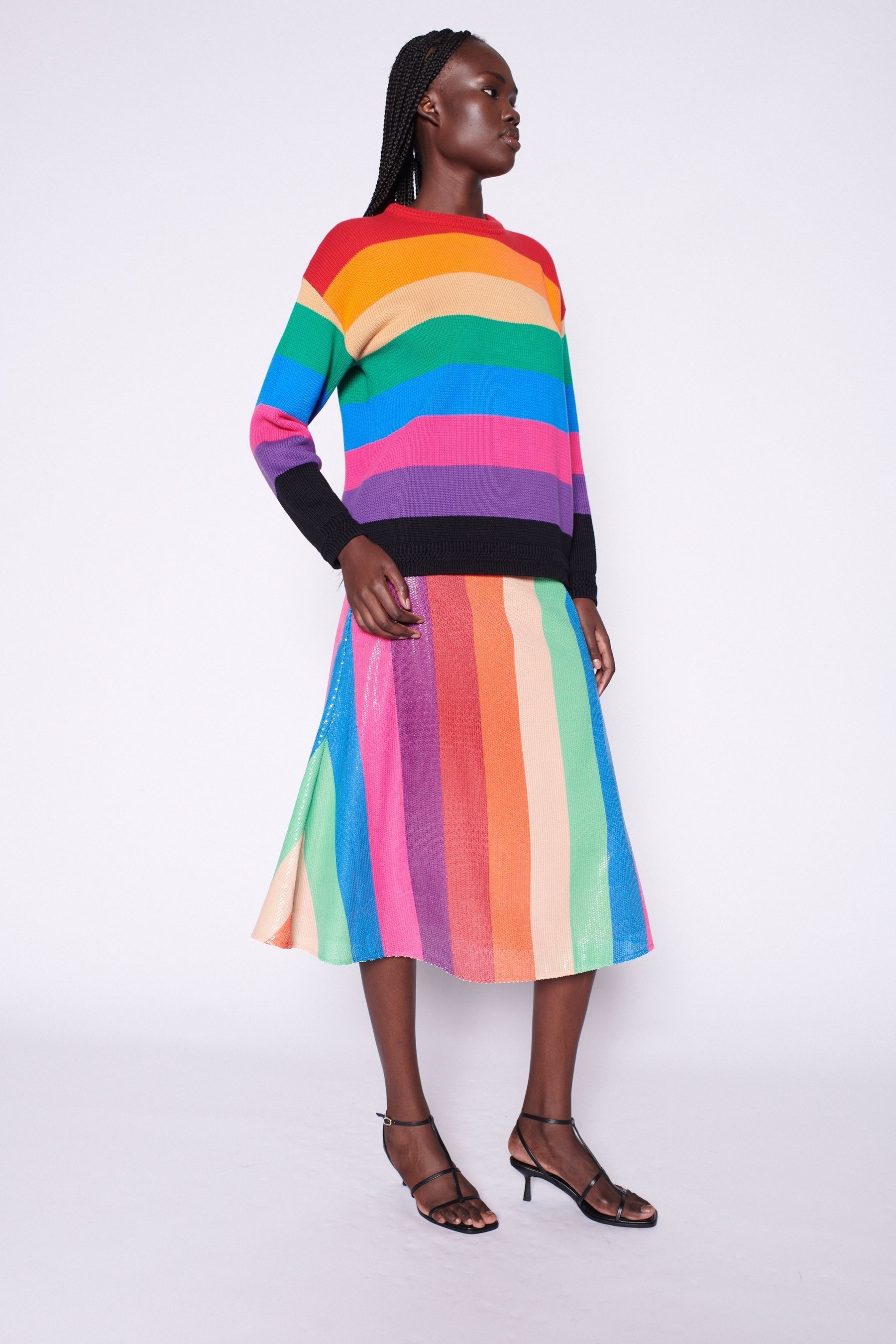 Buy Penelope Rainbow Stripe Sequin Midi Skirt from the Next UK