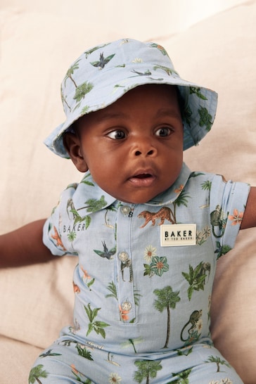 Baker by Ted Baker Printed Shirt Romper and Hat Set