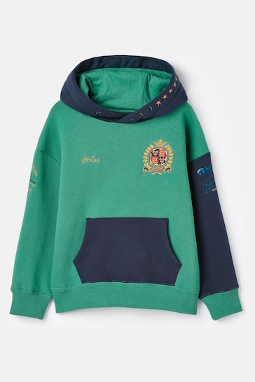 Joules Official Badminton Green & Navy Boys' Jersey Hoodie