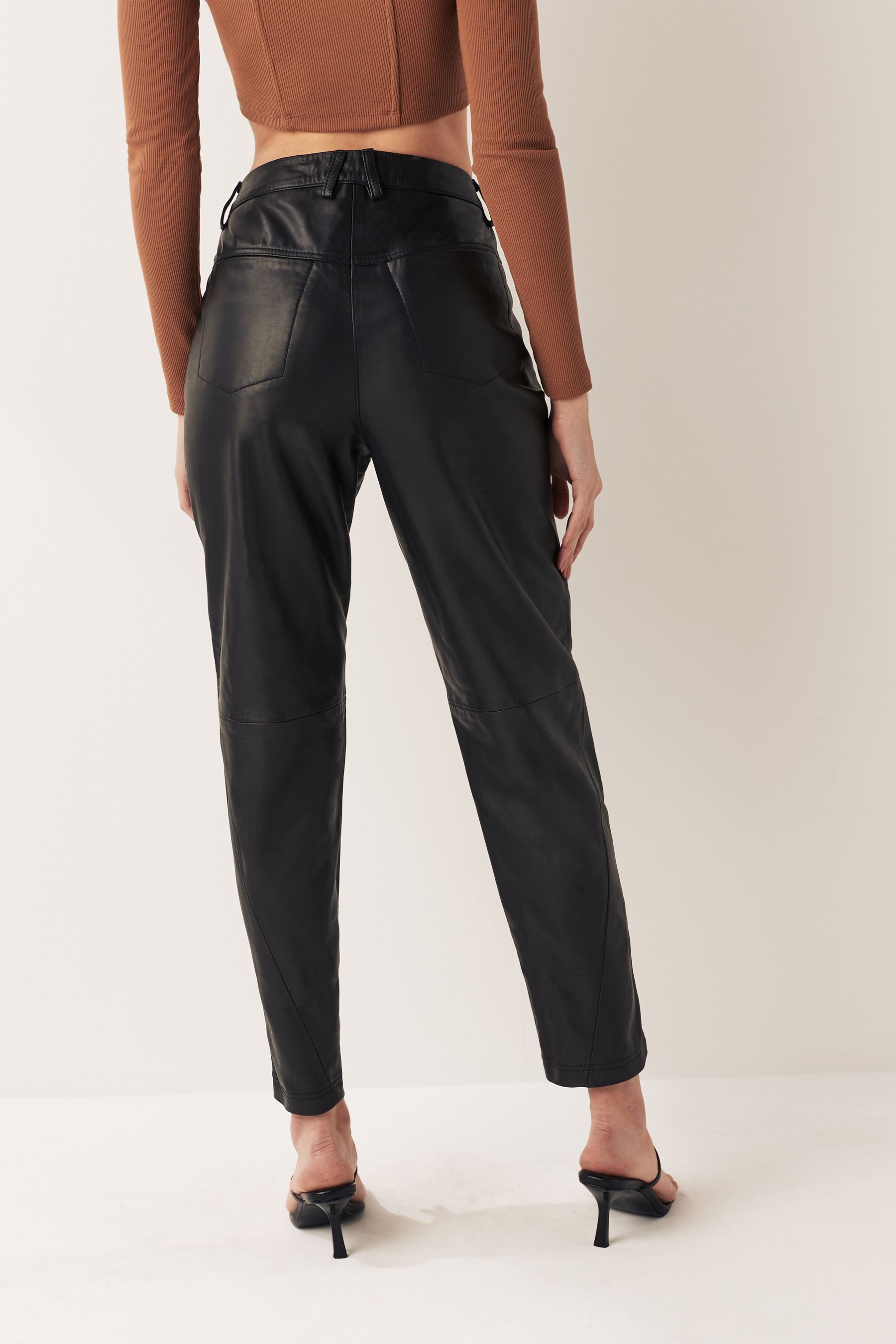 Urban Code Black Curve High Waisted Straight Leg Leather Trousers