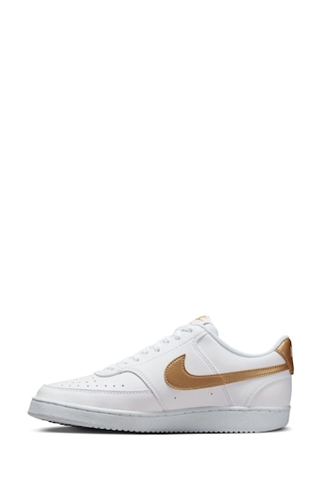 Nike White/Gold Court Vision Low Trainers