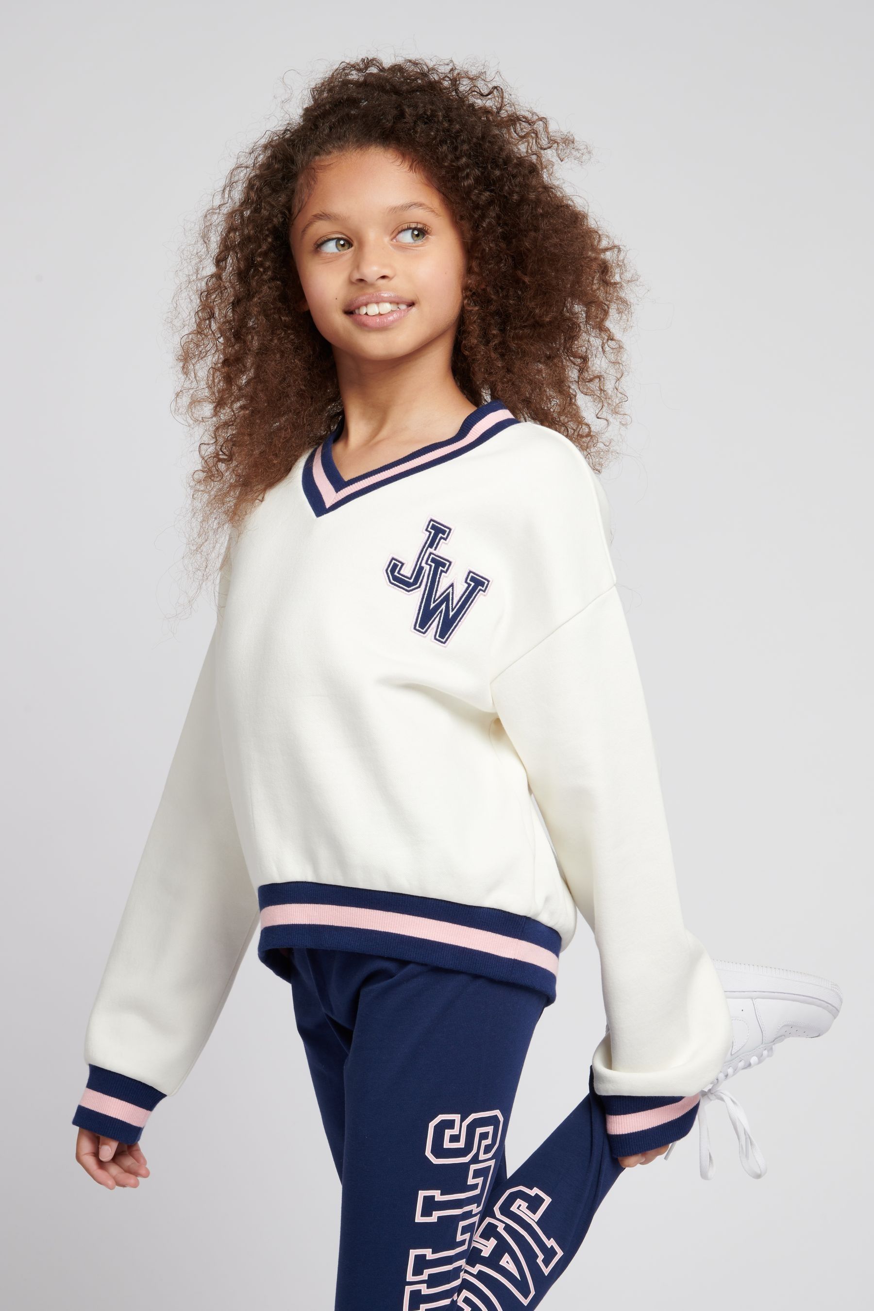 Jack Wills Oversized Cream V Neck Varsity Sweatshirt