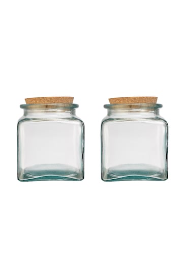 &Again Set of 2 Clear Recycled Glass Storage Jars 500ML