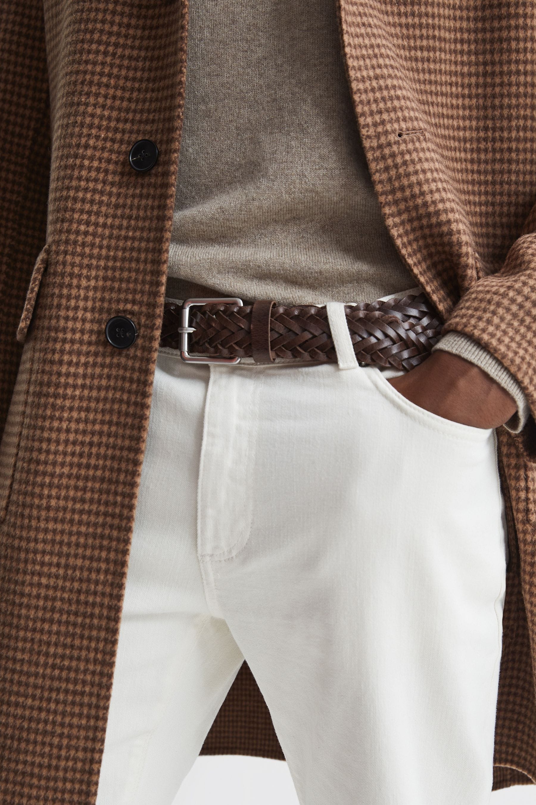 Buy Reiss Chocolate Carlton Woven Leather Belt from the Next UK online shop