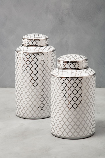 Fifty Five South White/Silver Renne Small Ceramic Jar