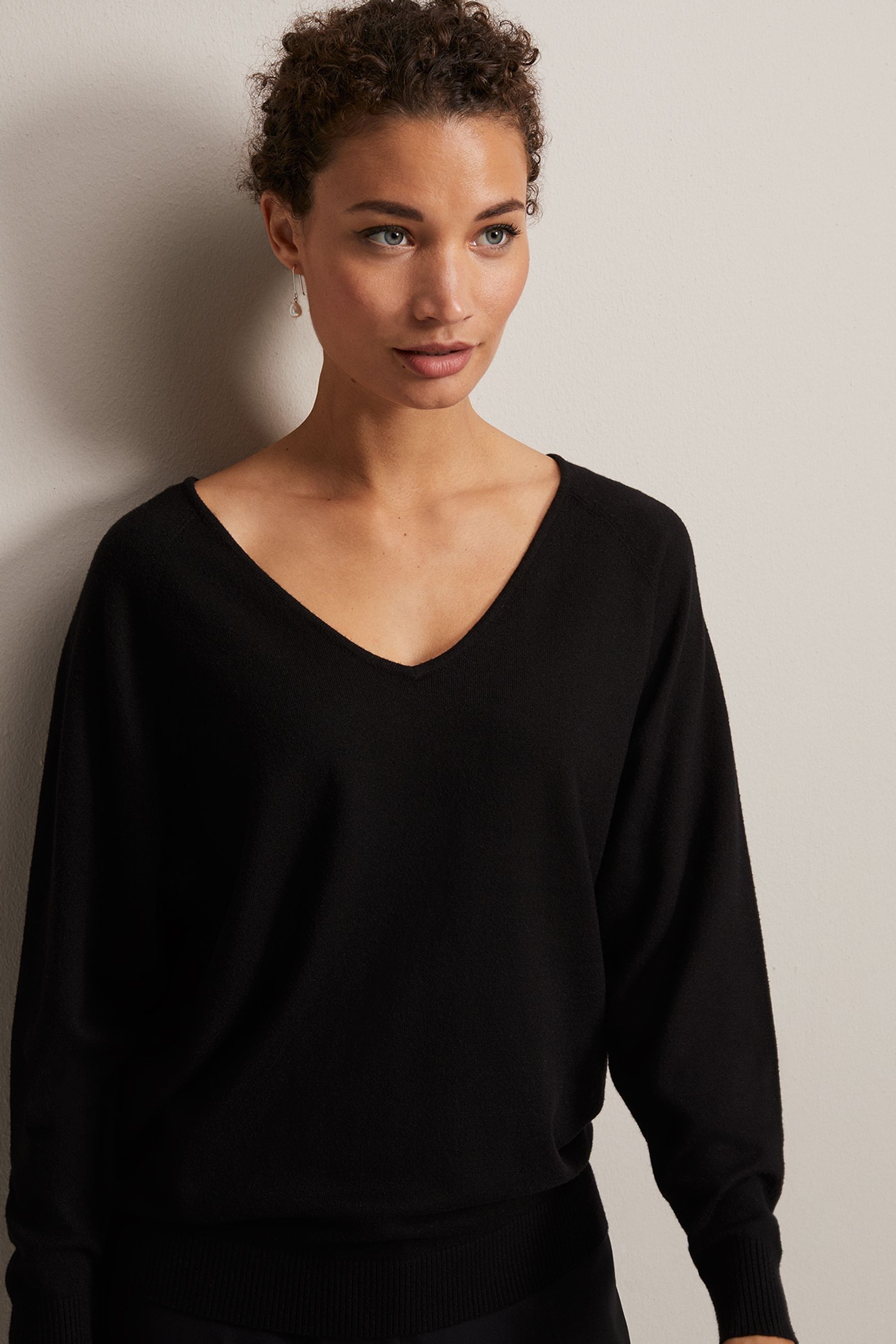 Buy Phase Eight Senita Fine Knit V Neck Black Jumper from the Next