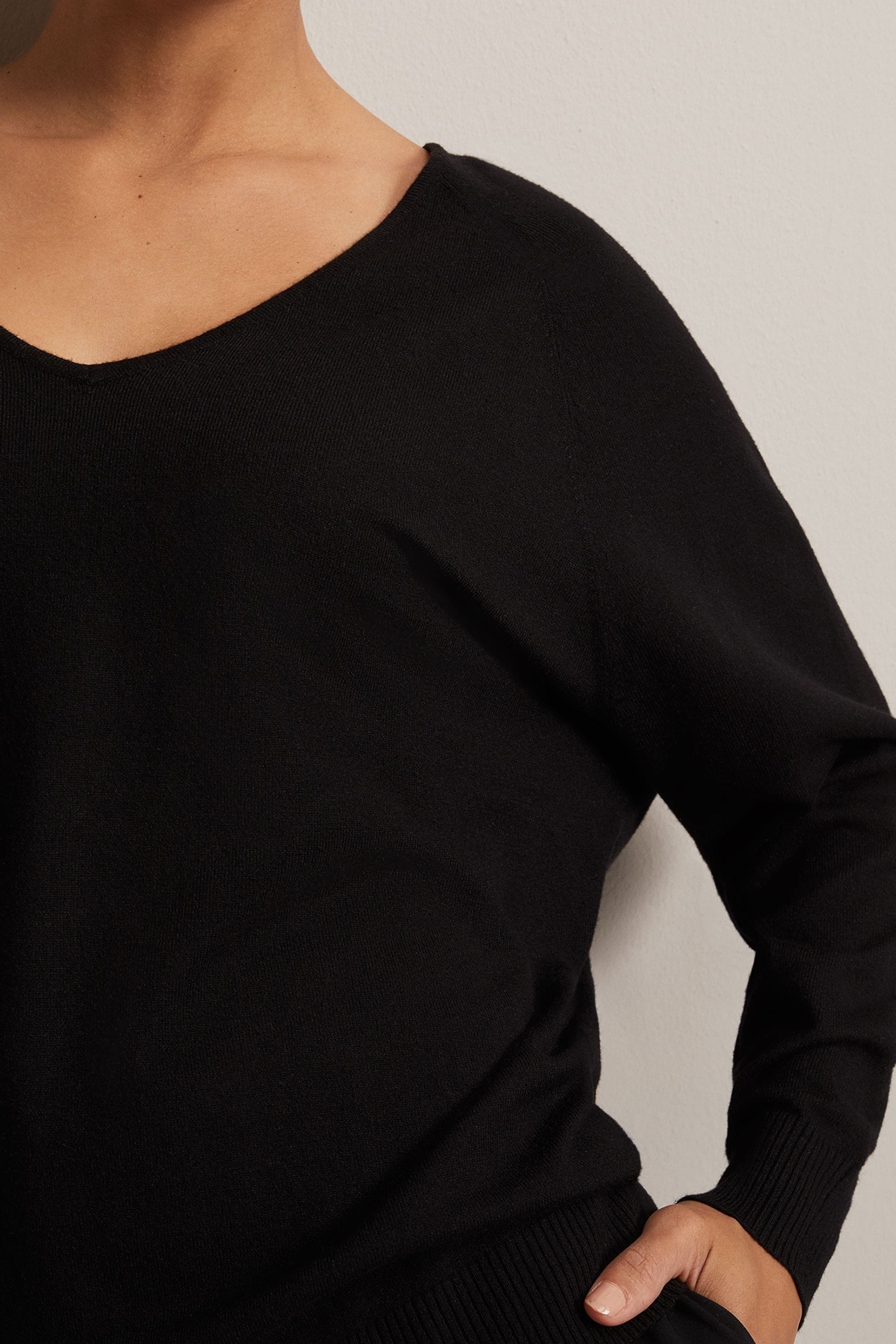 Black fine knit v neck jumper clearance