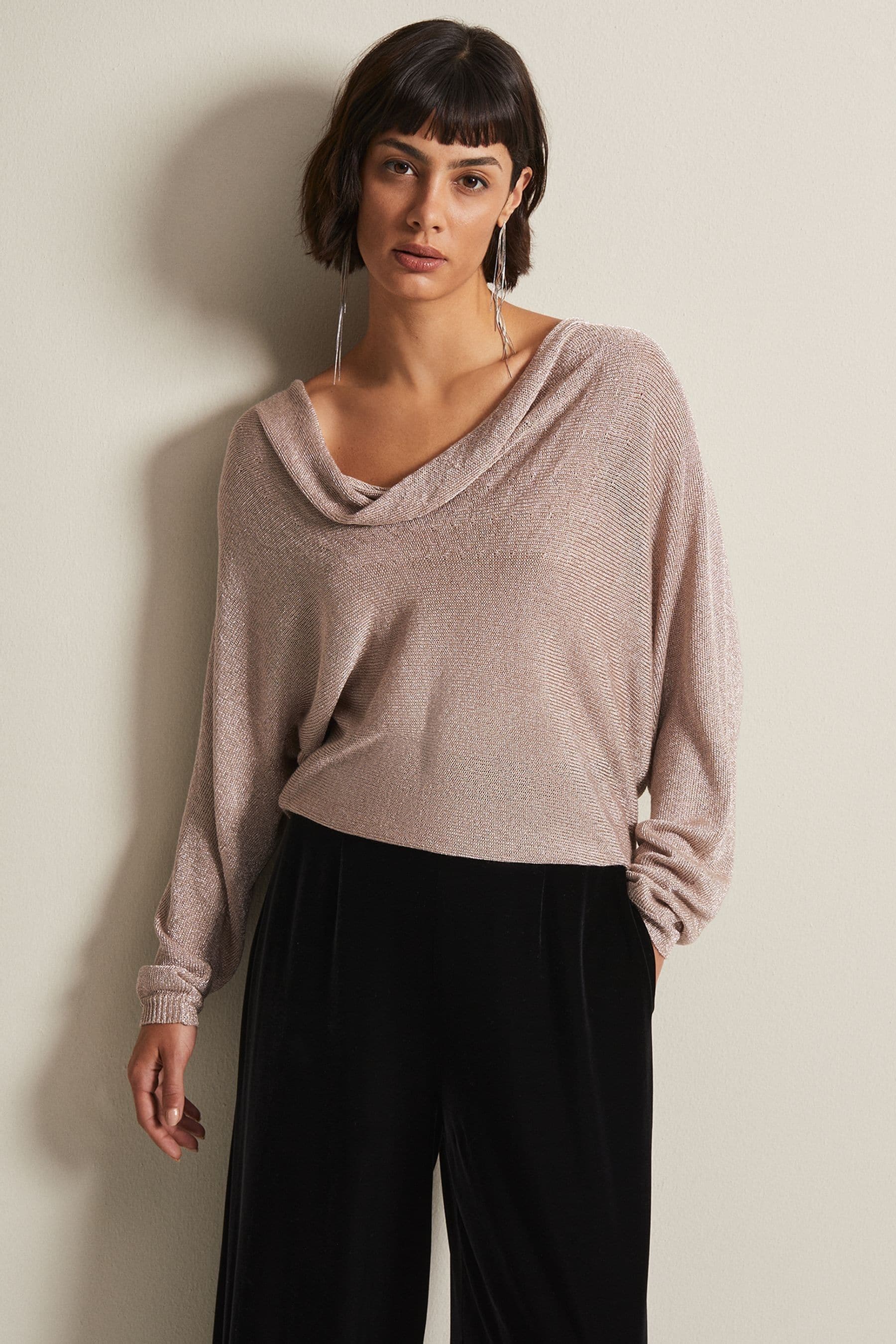 Buy Phase Eight Natural Malti Metallic Cowl Neck Knit Jumper from