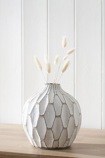 Pacific White Gaudi Stoneware Geometric Stone Vase