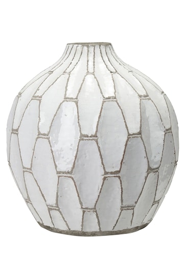Pacific White Gaudi Stoneware Geometric Stone Vase