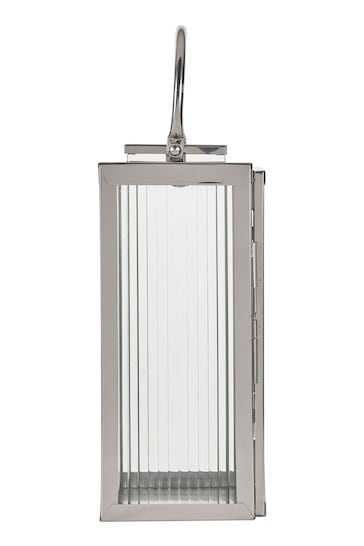 Pacific Silver/White Shiny Nickel Ribbed Glass Small Lantern