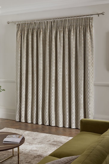 Champagne Gold Next Collection Luxe Heavyweight Maeve Damask Velvet Pencil Pleat Lined Curtains