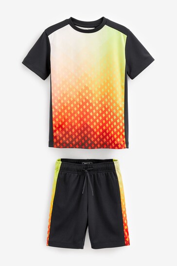 Orange/Black Ombre Sporty Mesh T-Shirt And Short Set (3-16yrs)