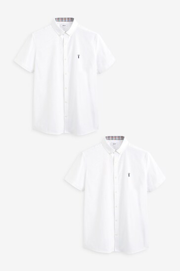 White 2 Pack Slim Fit Short Sleeve Stretch Oxford Multipack