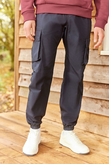 Navy Blue Regular Tapered Stretch Utility Cargo Trousers
