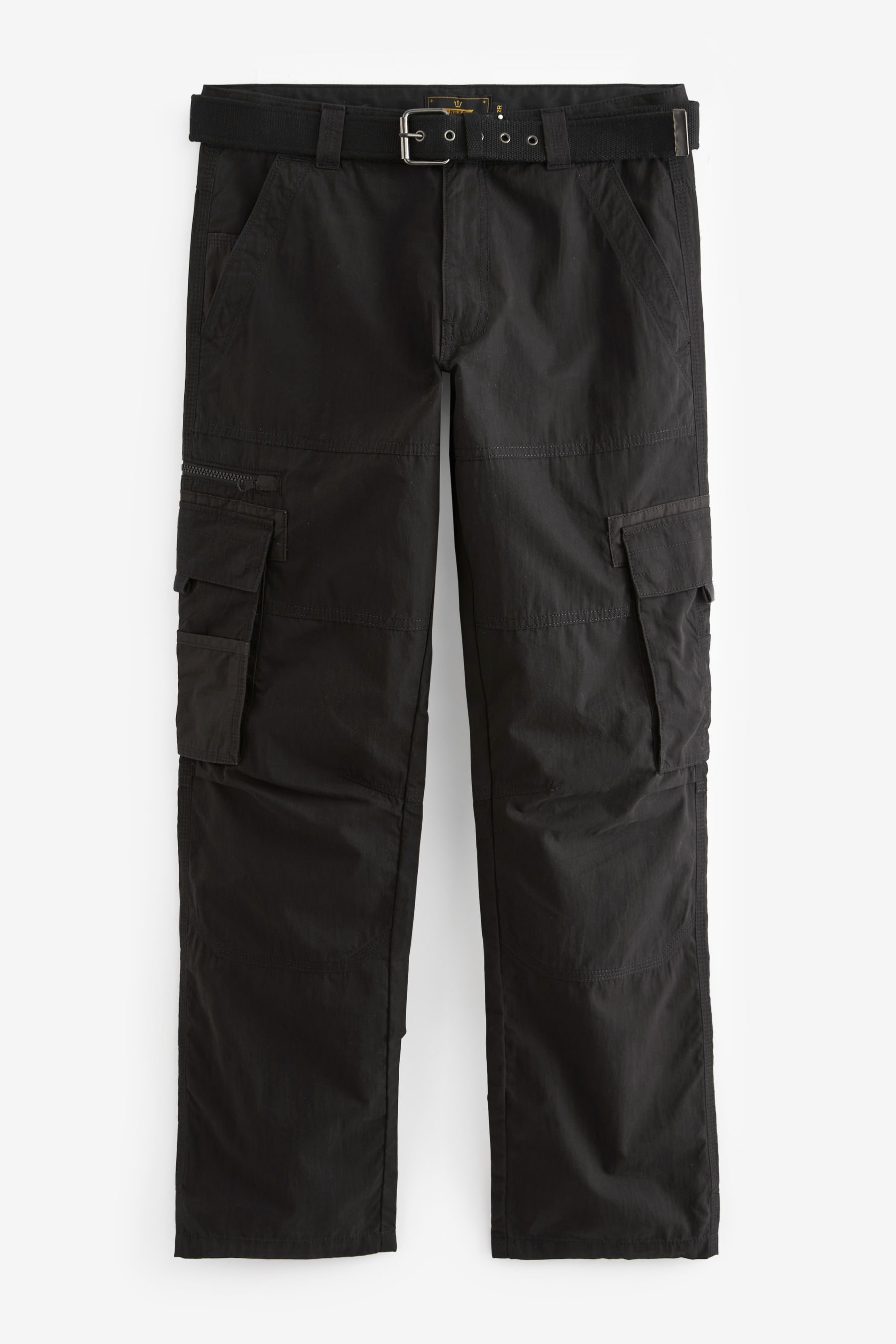 Black cargo 2025 trousers with belt