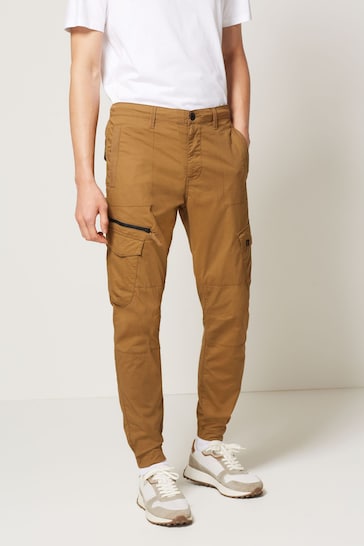 Tan Brown Slim Stretch Utility Trousers