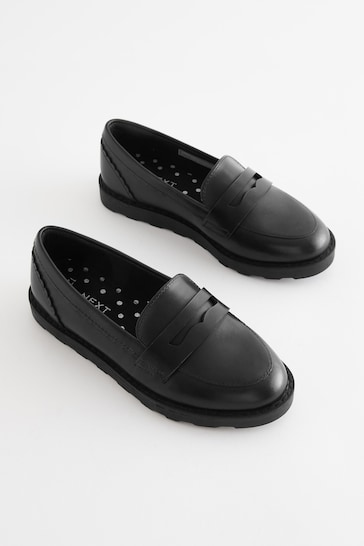Black School Leather Loafers