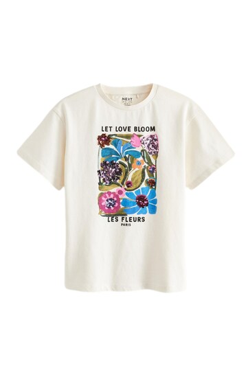 Ecru Oversized Embellished Graphic T-Shirt (3-16yrs)